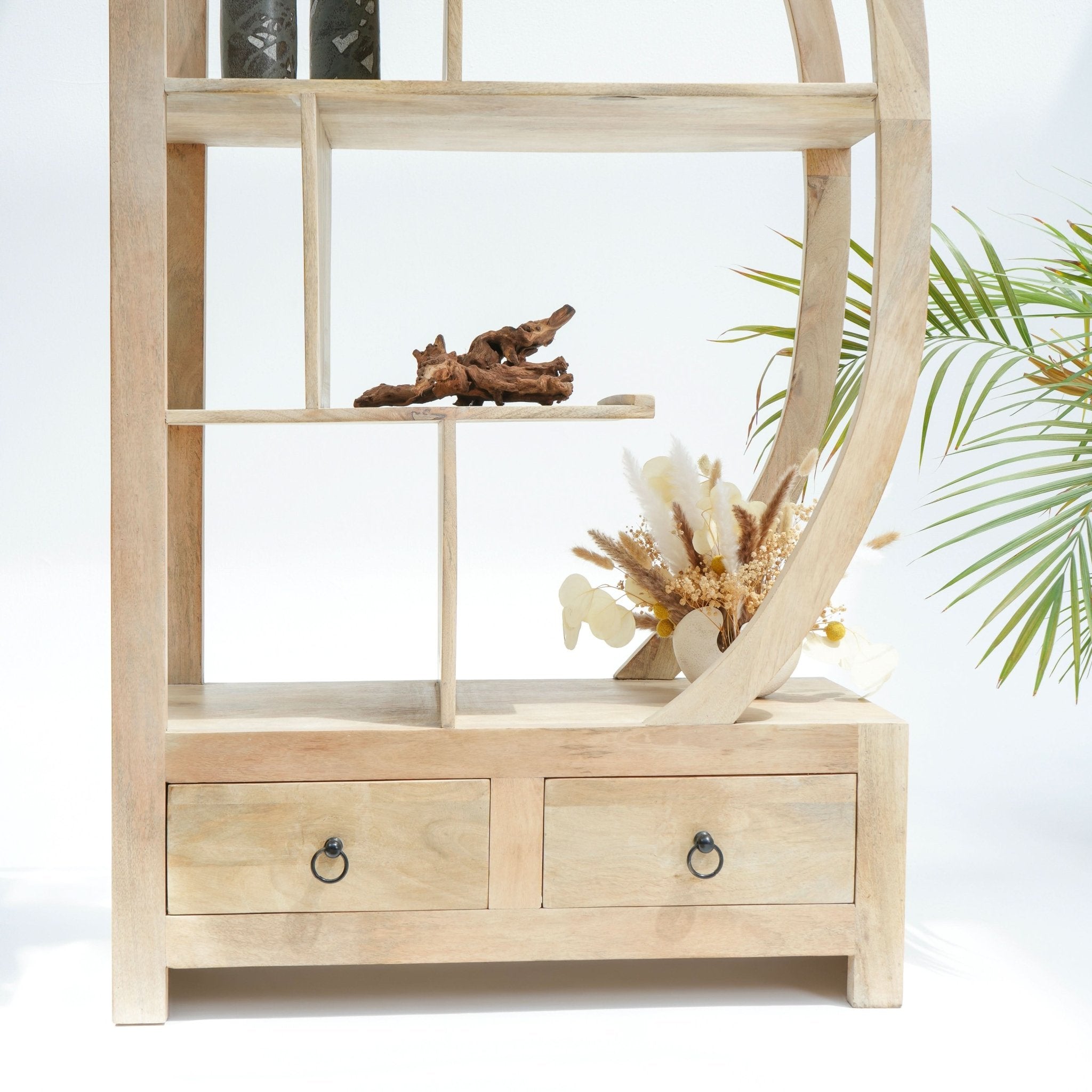 AUREVO WOODEN HALF ROUND BOOKSHELF - Art and craft furniture