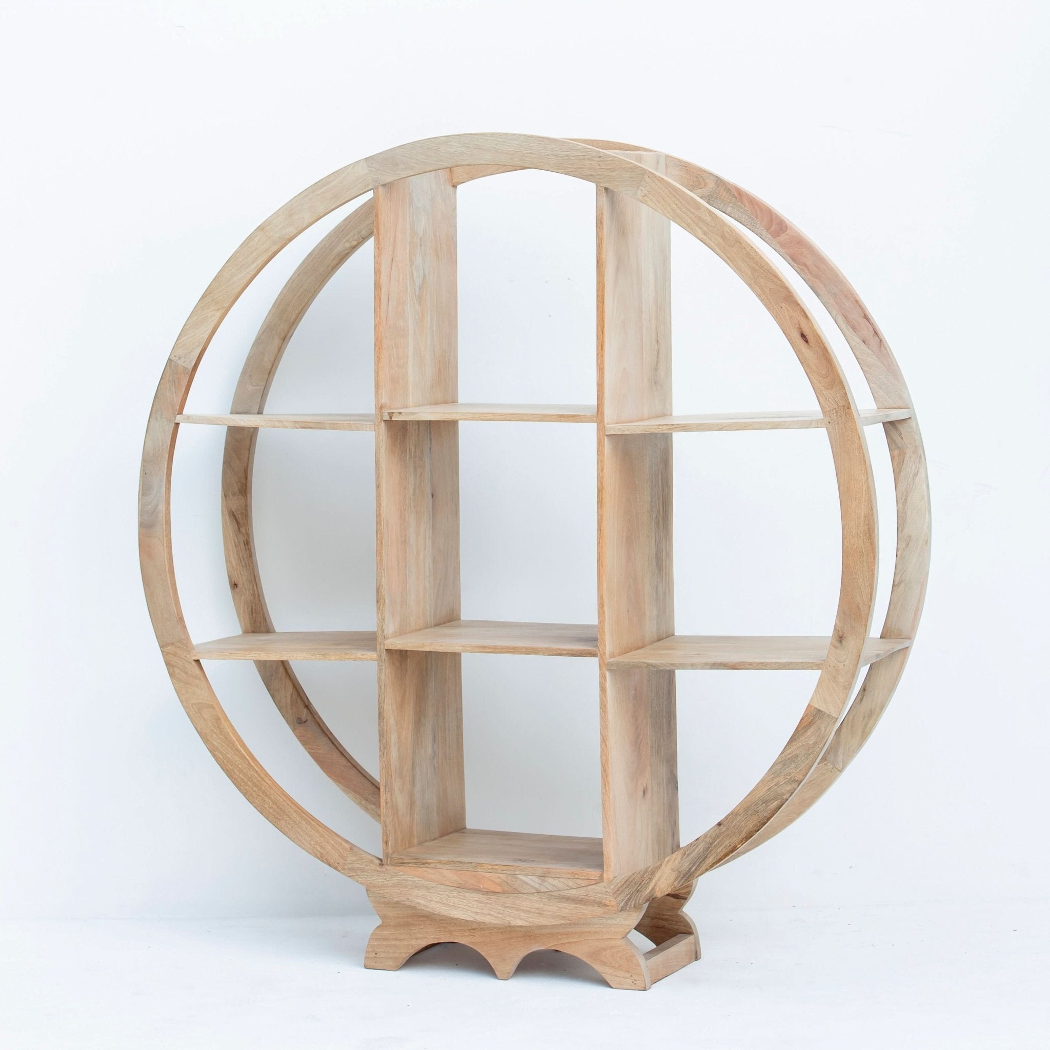 AUREVO WOODEN ROUND OPEN BOOKSHELF - Art and craft furniture
