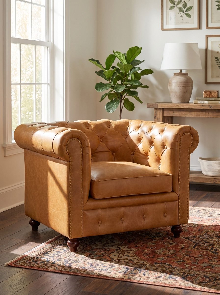 Aviana Leather Single Seater Sofa - Art and craft furniture