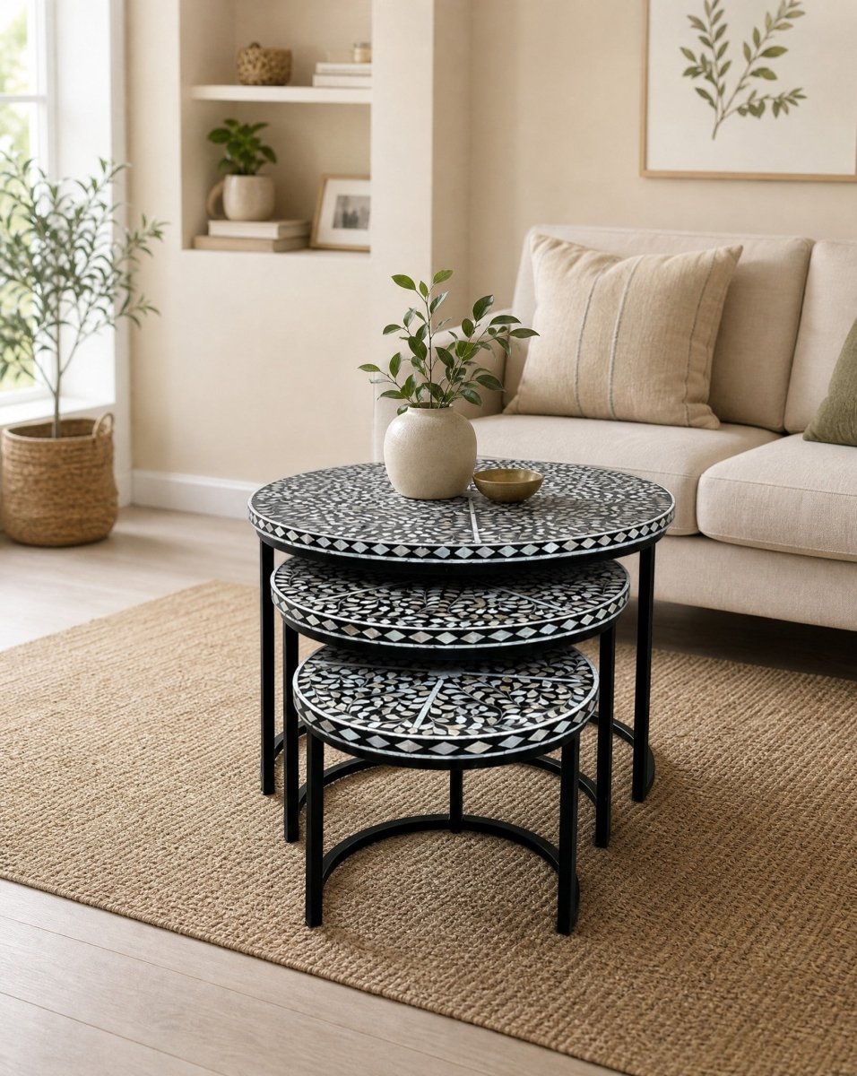 Azure Black Mother Of Pearl Nesting Table - Art and craft furniture