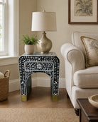 Azure Black Mother Of Pearl One Drawer Bedside Table - Art and craft furniture