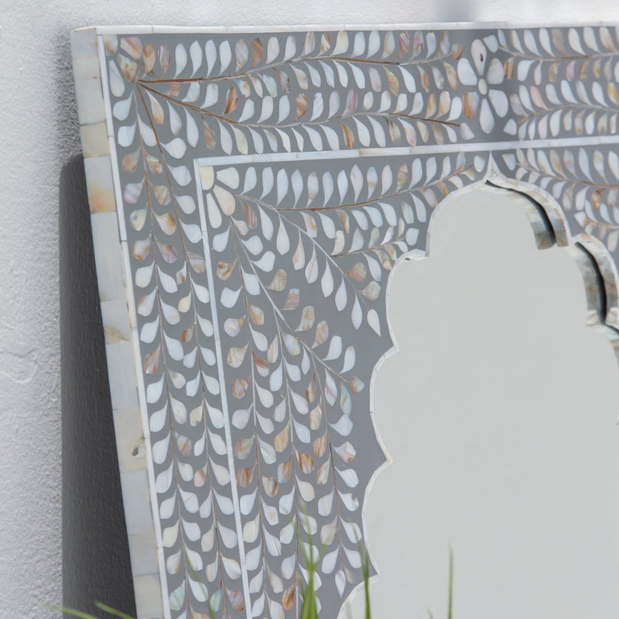 AZURE-GREY MOTHER OF PEARL MIRROR FRAME - Art and craft furniture