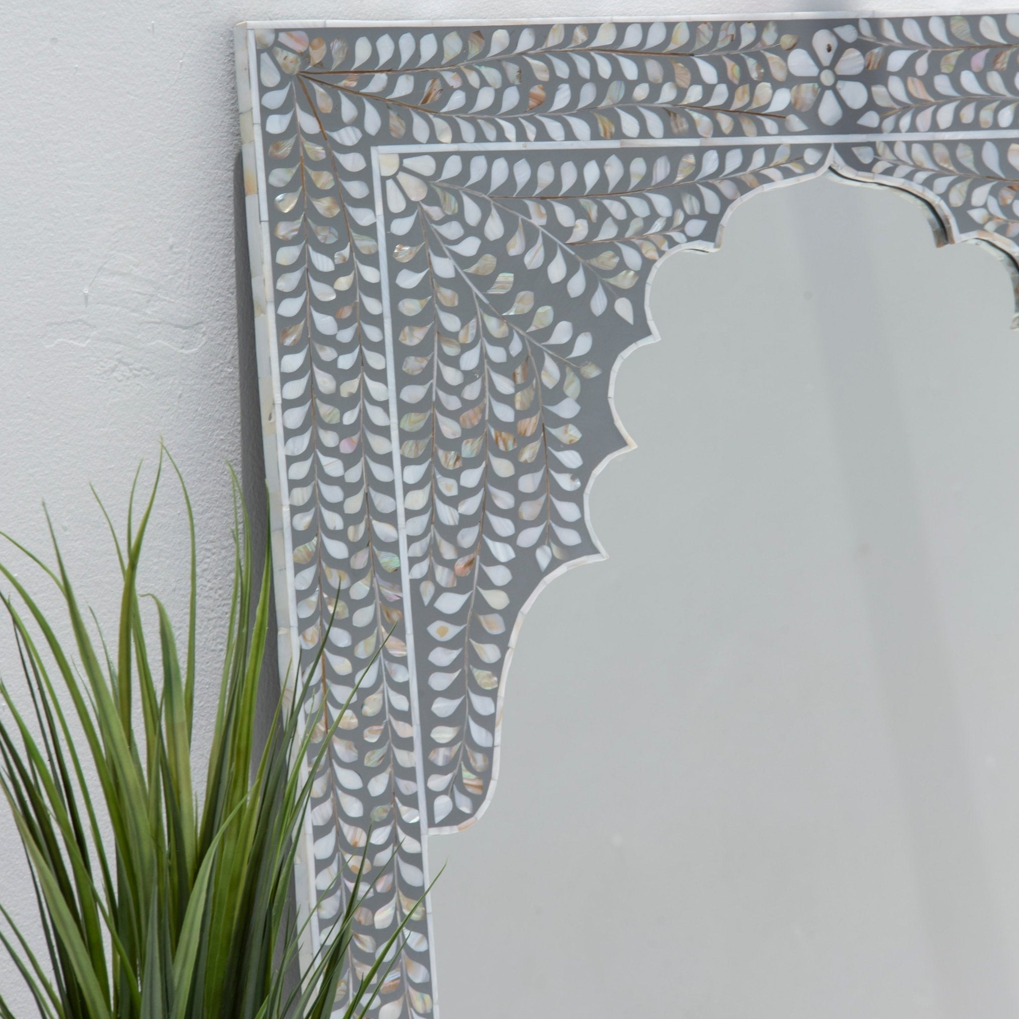 AZURE-GREY MOTHER OF PEARL MIRROR FRAME - Art and craft furniture