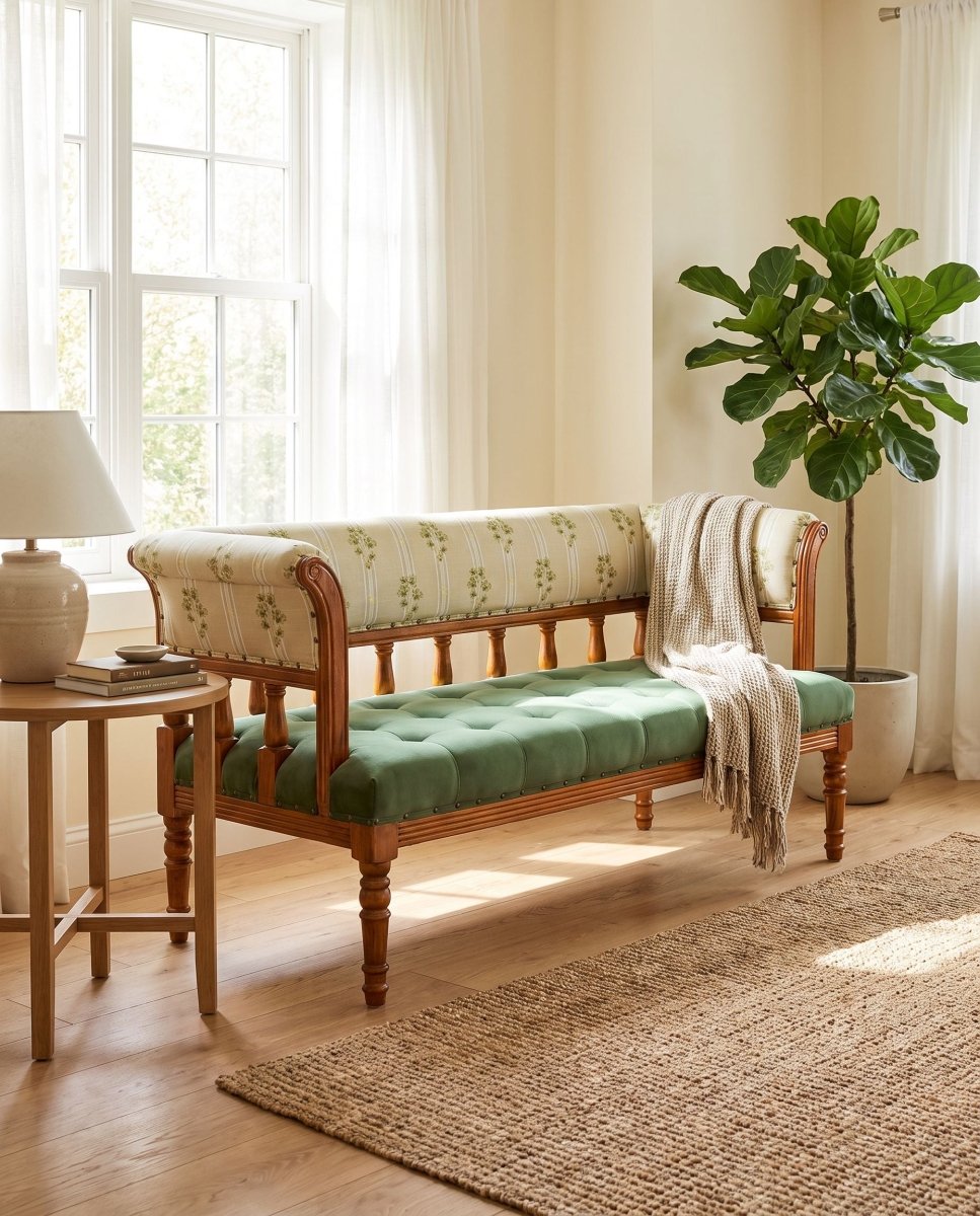 Barcelona Wooden Fabric Sofa Bench - Art and craft furniture