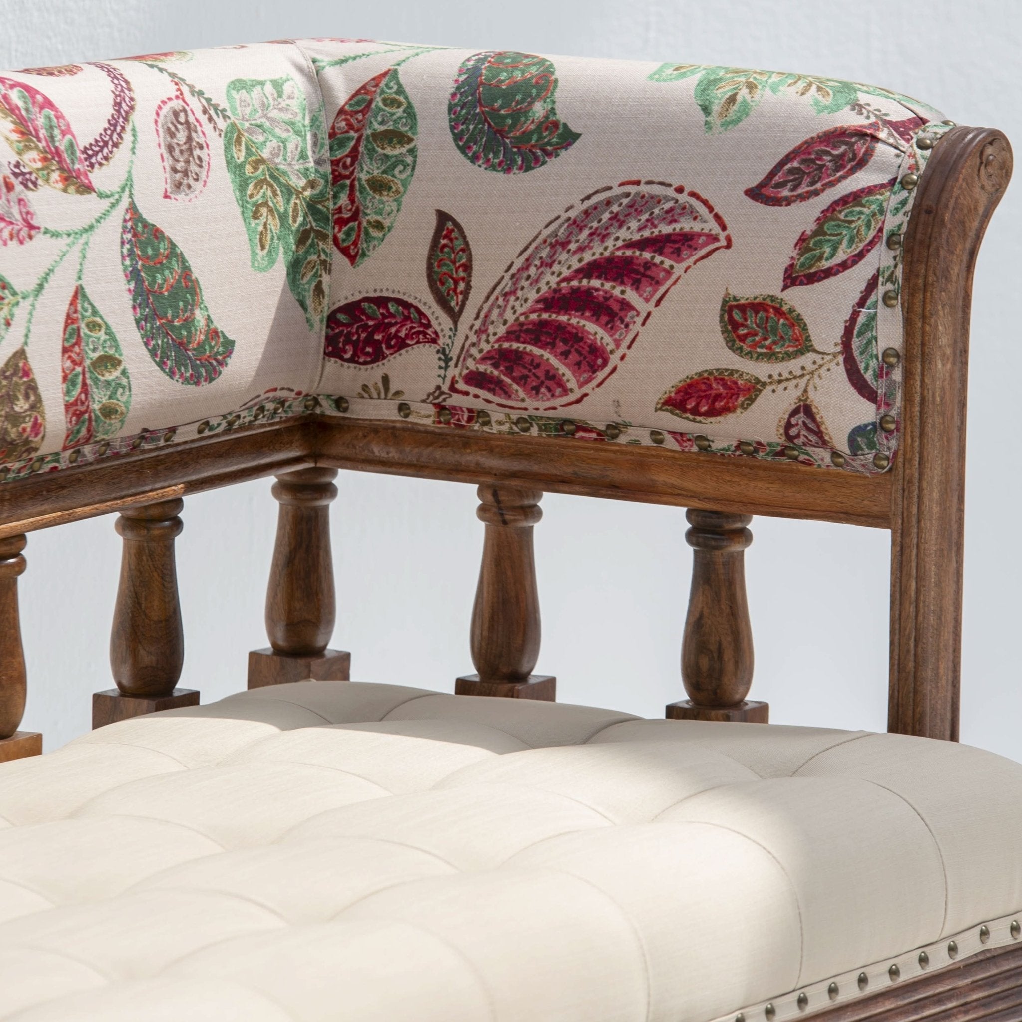 BARCELONA WOODEN SOFA BENCH BACK HANDPAINTED FABRIC - Art and craft furniture