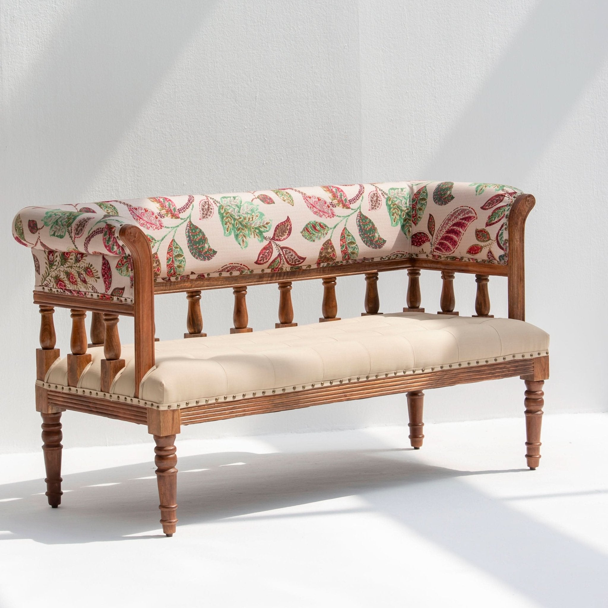 BARCELONA WOODEN SOFA BENCH BACK HANDPAINTED FABRIC - Art and craft furniture