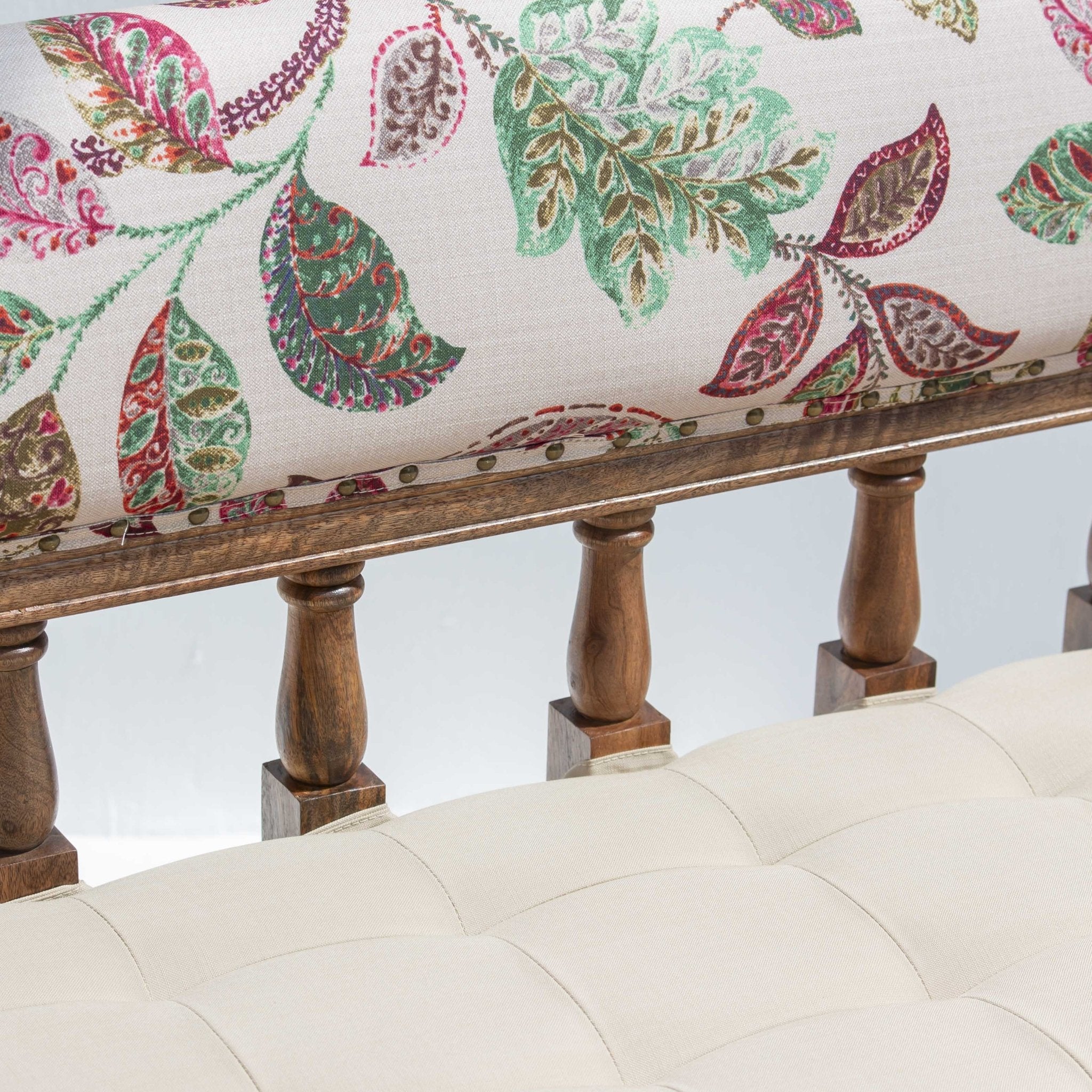 BARCELONA WOODEN SOFA BENCH BACK HANDPAINTED FABRIC - Art and craft furniture