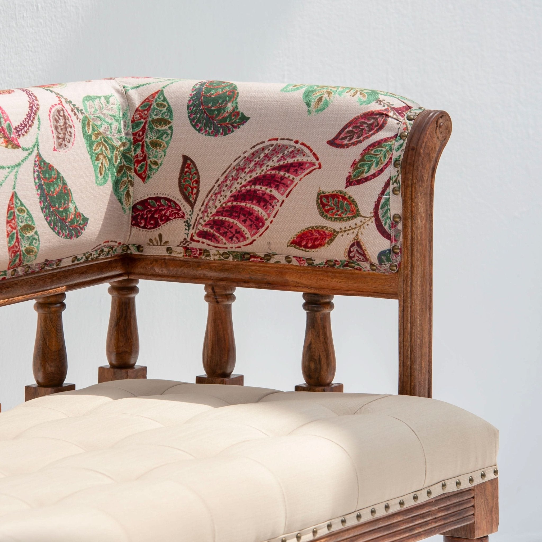 BARCELONA WOODEN SOFA BENCH BACK HANDPAINTED FABRIC - Art and craft furniture