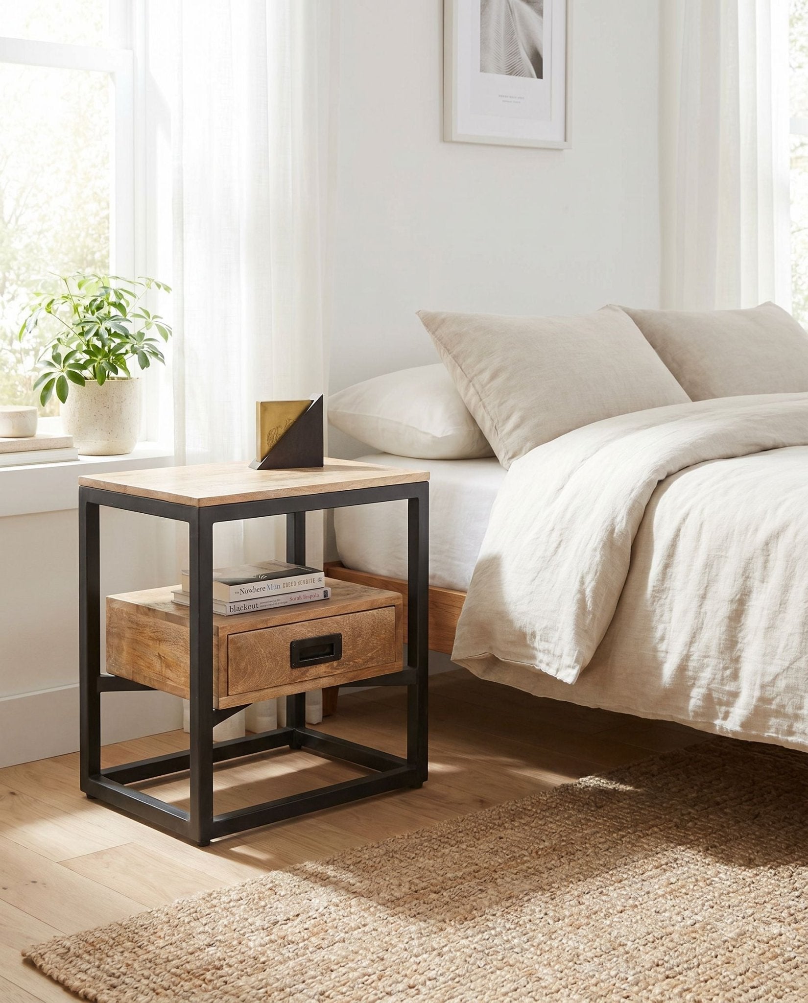 Berlin Loft Wooden One Drawer Nightstand Table - Art and craft furniture