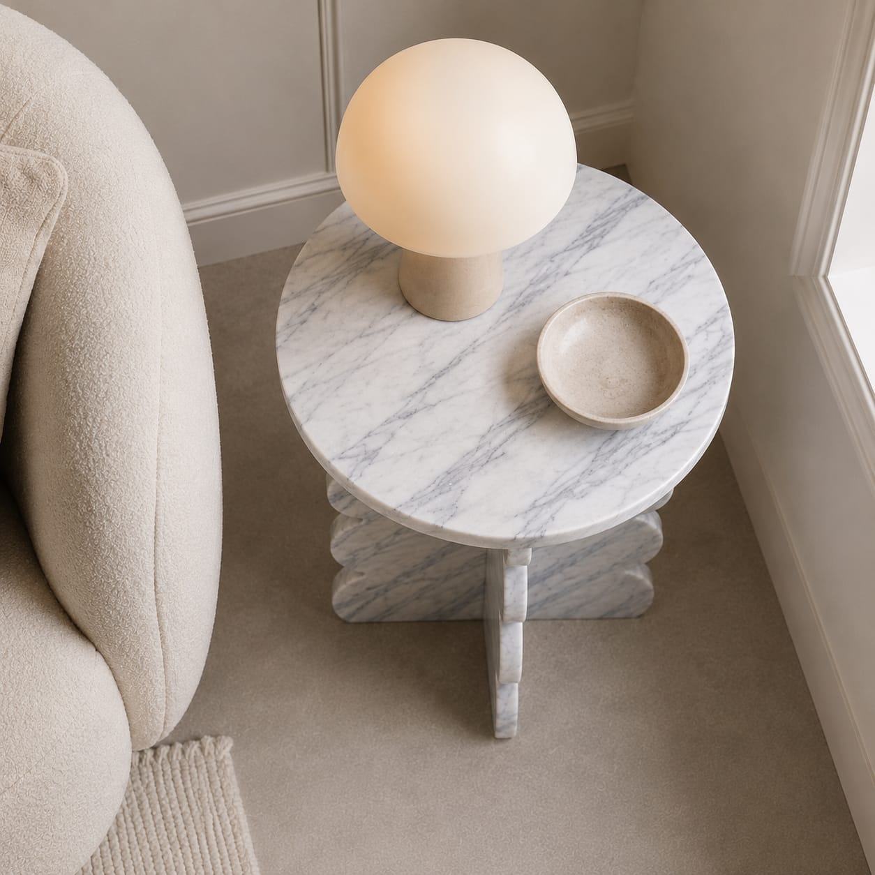Bianco Laza Marble Side Table – Polished Finish - Art and craft furniture