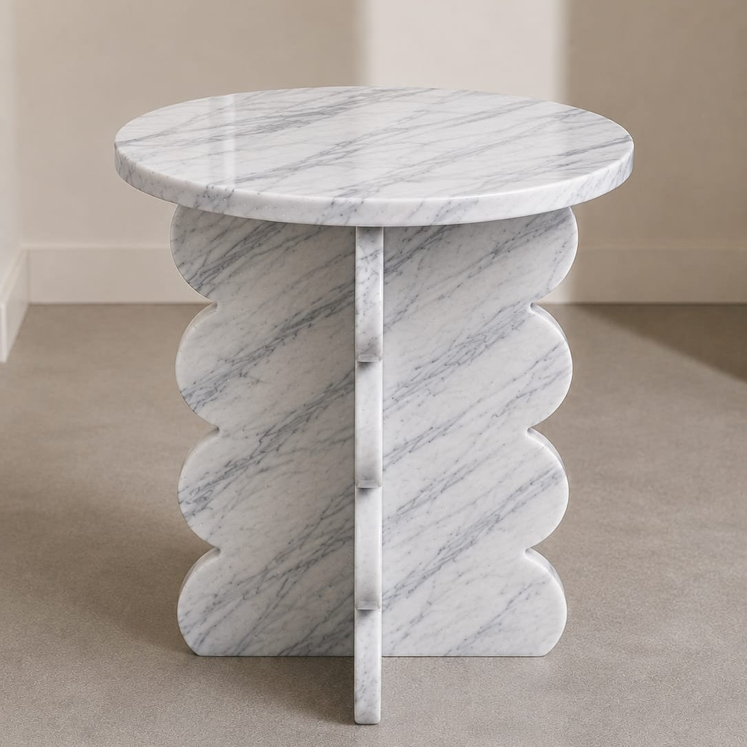 Bianco Laza Marble Side Table – Polished Finish - Art and craft furniture