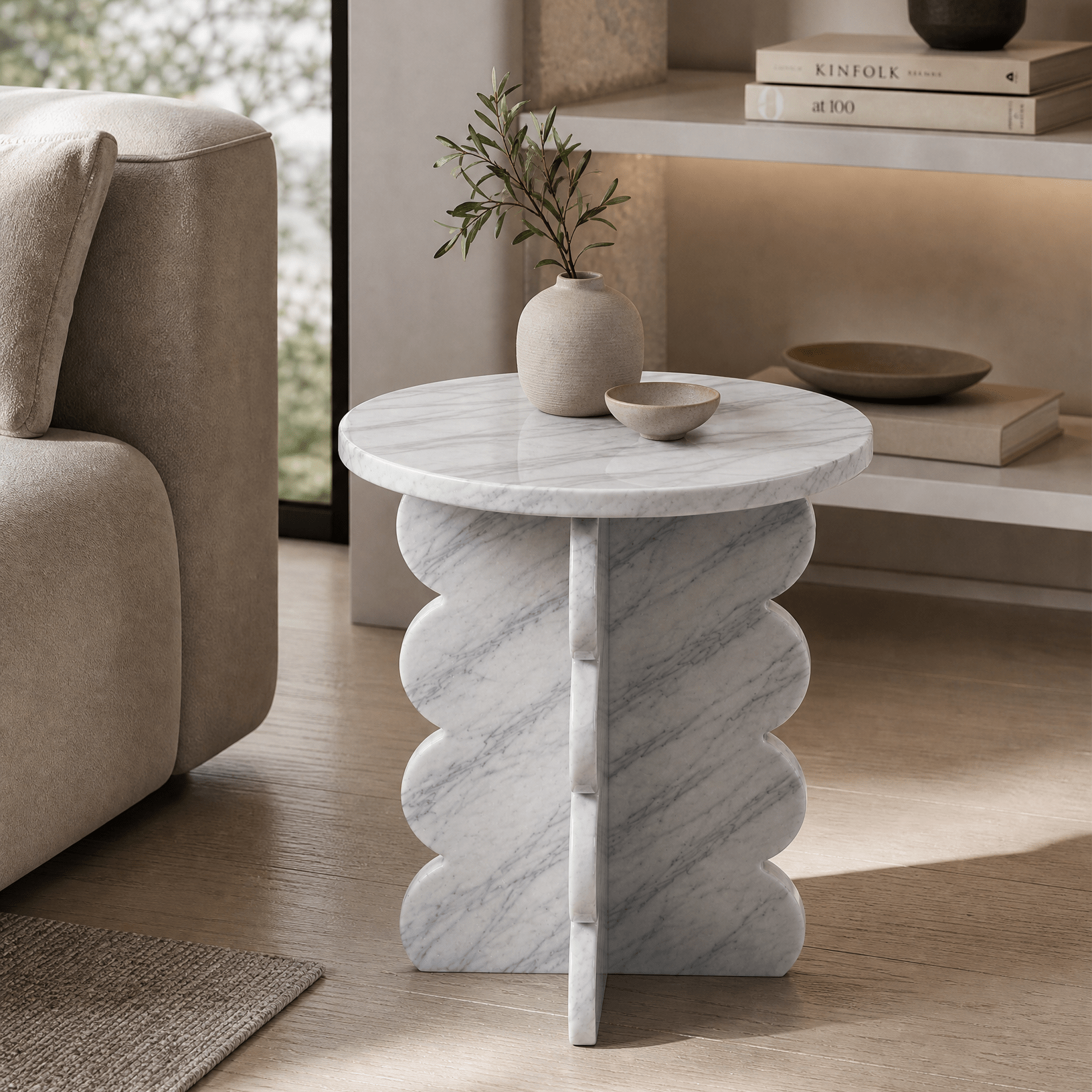 Bianco Laza Marble Side Table – Polished Finish - Art and craft furniture