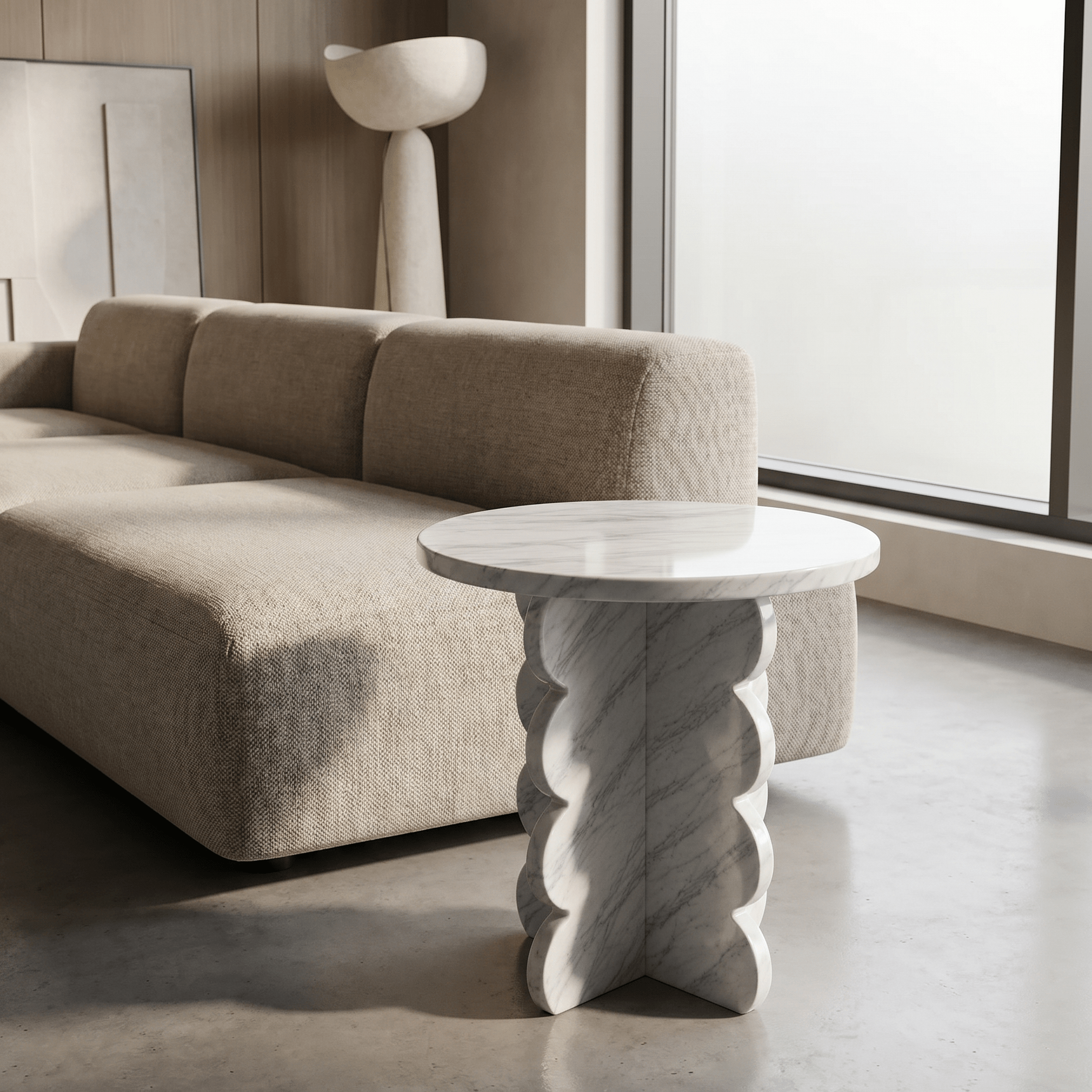 Bianco Laza Marble Side Table – Polished Finish - Art and craft furniture