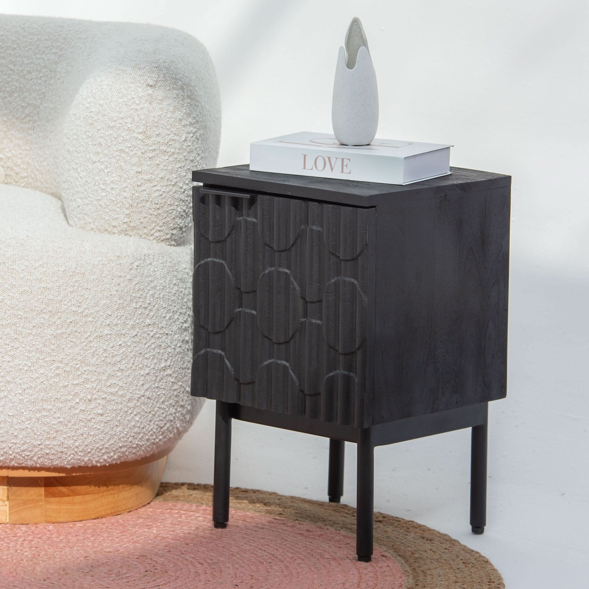 BLACK GALAXY ONE DOOR NIGHTSTAND TABLE - Art and craft furniture