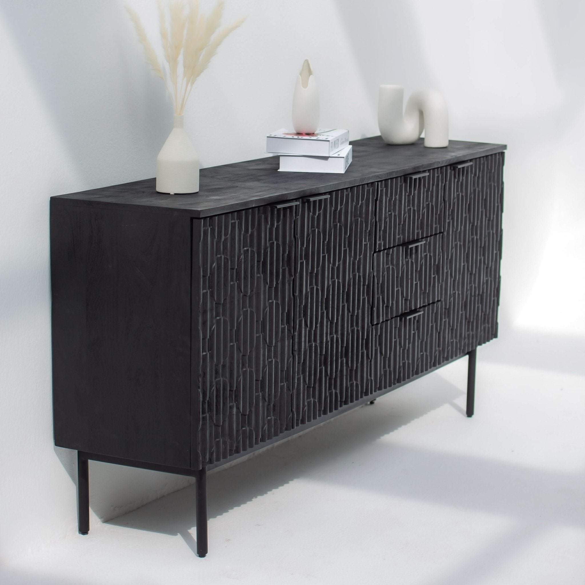 BLACK GALAXY THREE DRAWER THREE DOOR SIDEBOARD - Art and craft furniture