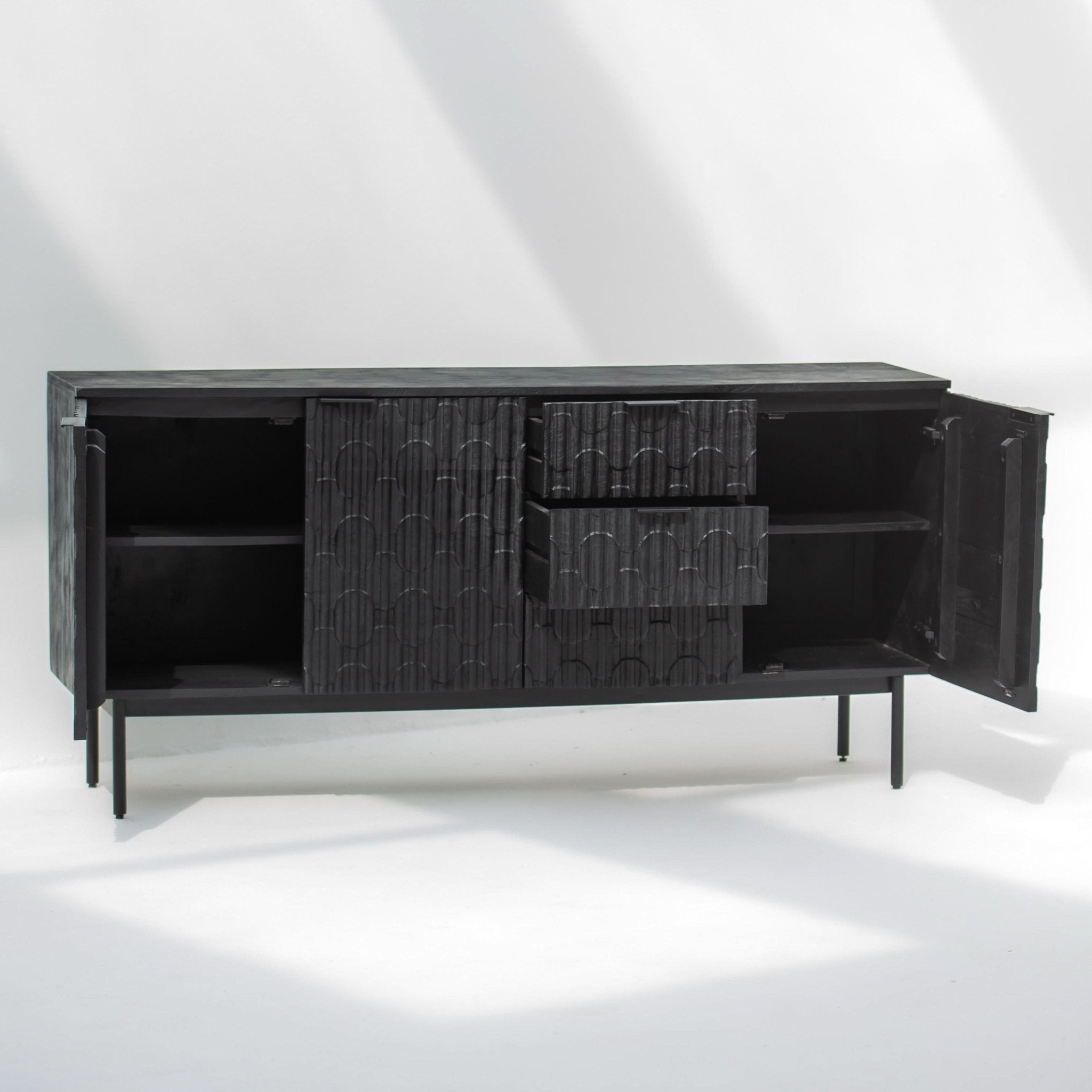 BLACK GALAXY THREE DRAWER THREE DOOR SIDEBOARD - Art and craft furniture