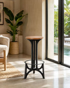 Black Metal Wooden Top Bar Stool - Art and craft furniture
