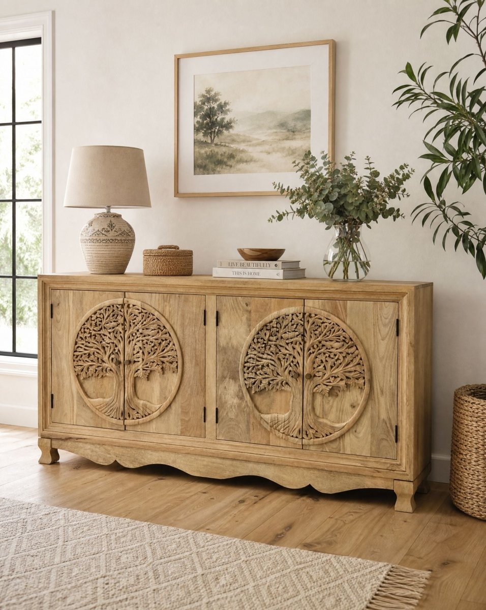 Bohemian 4 Door Wooden Sideboard - Art and craft furniture
