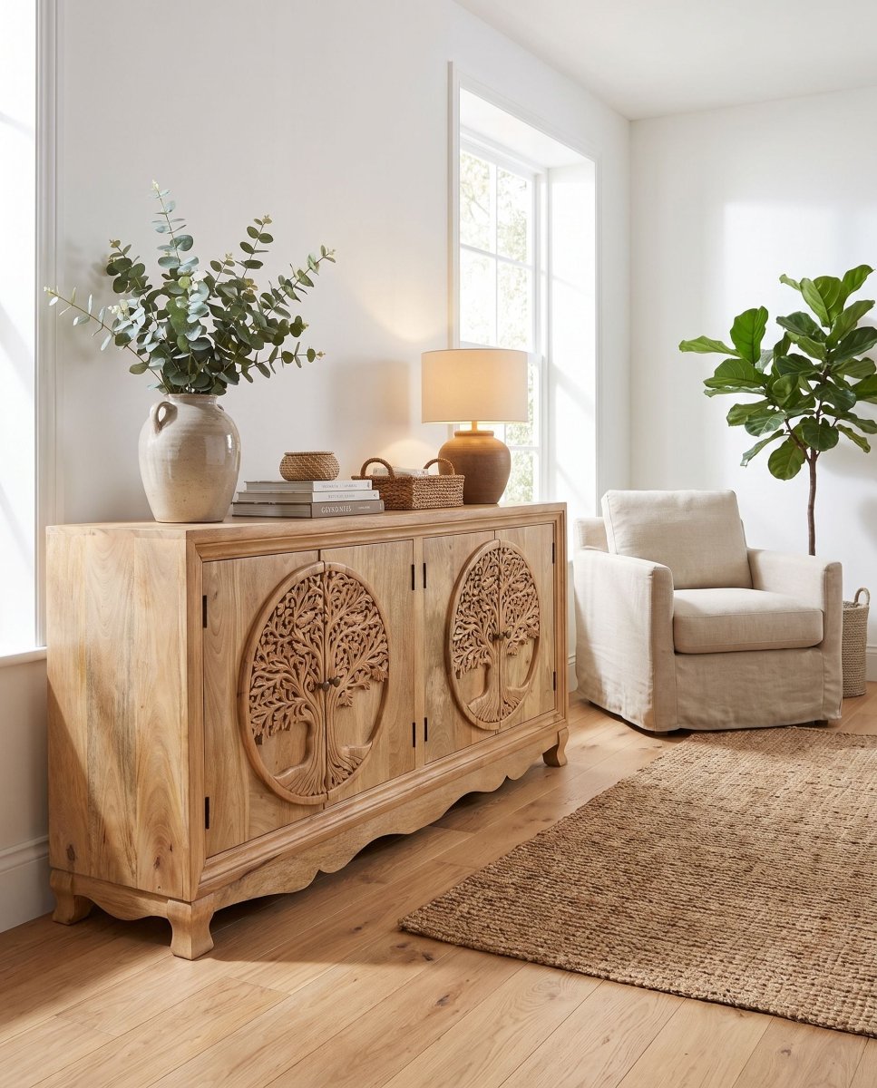 Bohemian 4 Door Wooden Sideboard - Art and craft furniture