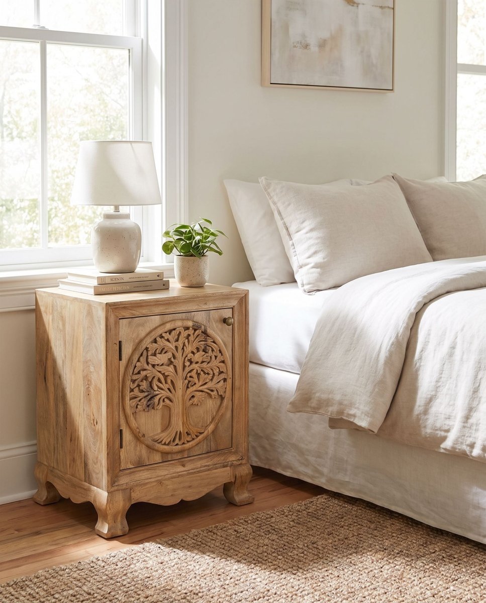 Bohemian Mango Wood Nightstand Table - Art and craft furniture