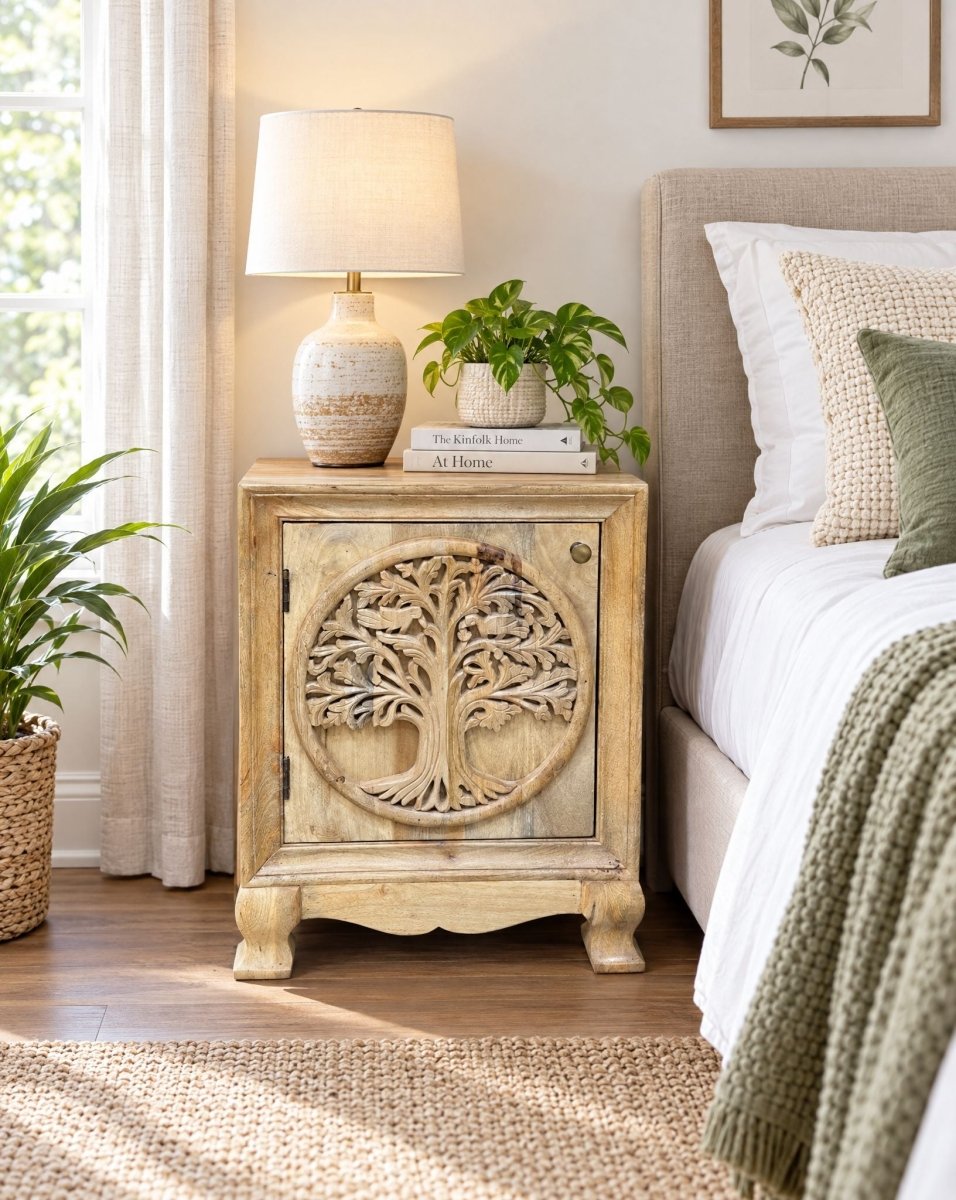 Bohemian Mango Wood Nightstand Table - Art and craft furniture