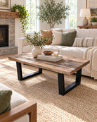 Calisto Railway Wood U Leg Coffee Table - Art and craft furniture