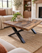 Calisto Railway Wood X Leg Coffee Table - Art and craft furniture