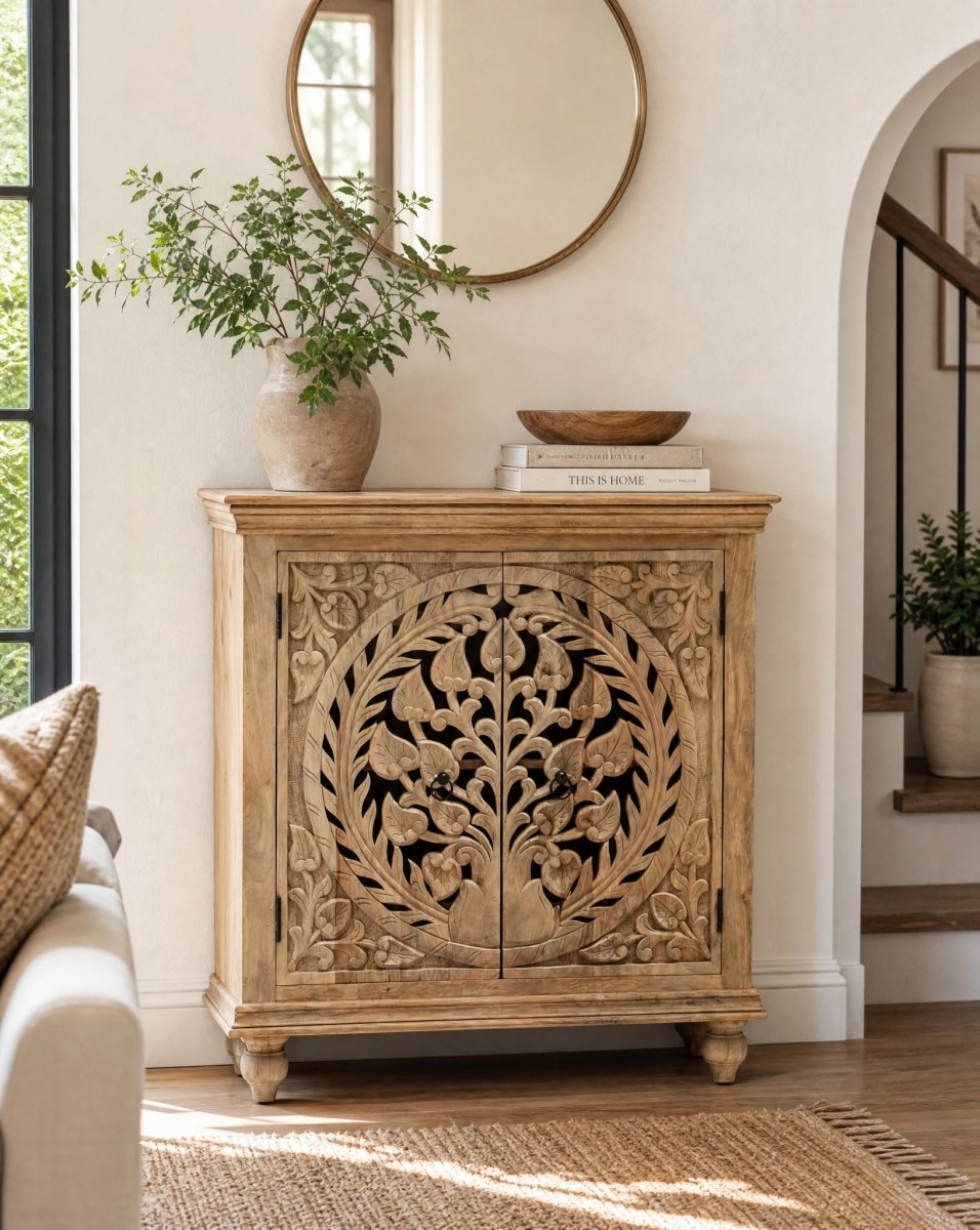 Calvian Carving Two Door Sideboard - Art and craft furniture