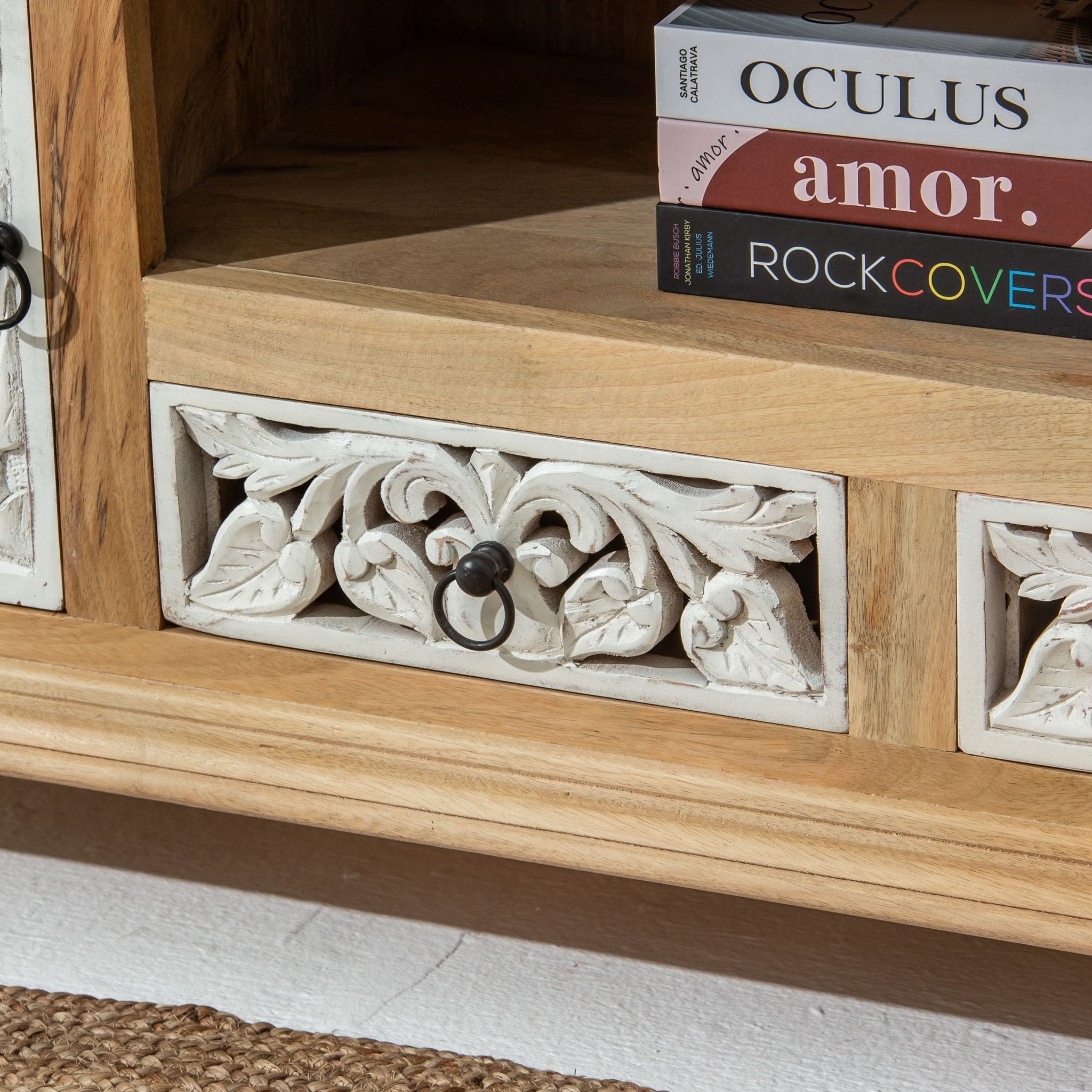 CALVIAN WOODEN CARVING TV STAND - Art and craft furniture