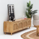 CANOVA-CURVE CANE FOUR DOOR TV STAND - Art and craft furniture
