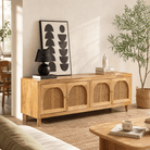 CANOVA-CURVE CANE FOUR DOOR TV STAND - Art and craft furniture