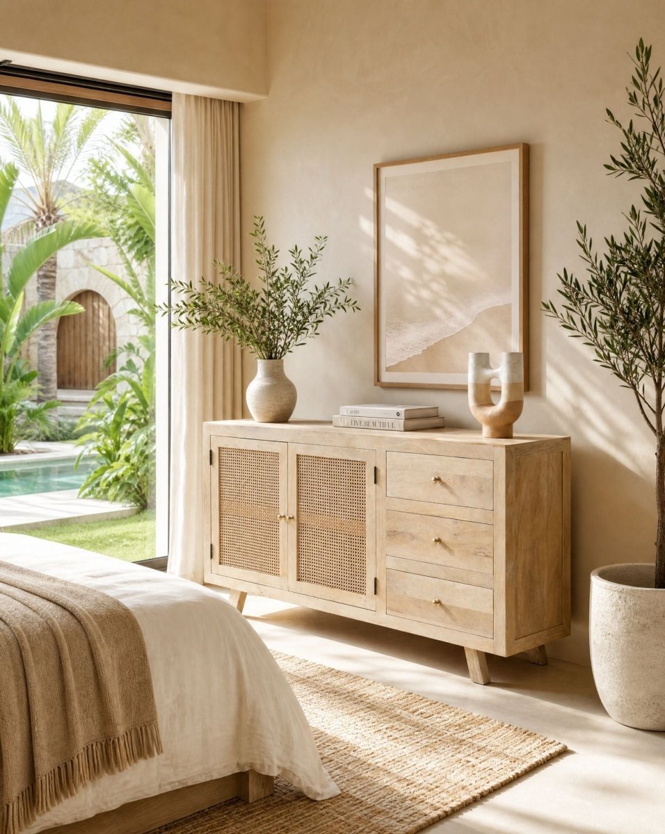 Canovia Cane 2 Door & 3 Drawer Mango Wood Sideboard - Art and craft furniture