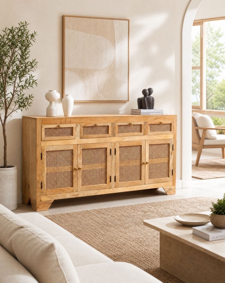 Canovia Cane Four Door Four Drawer Sideboard - Art and craft furniture