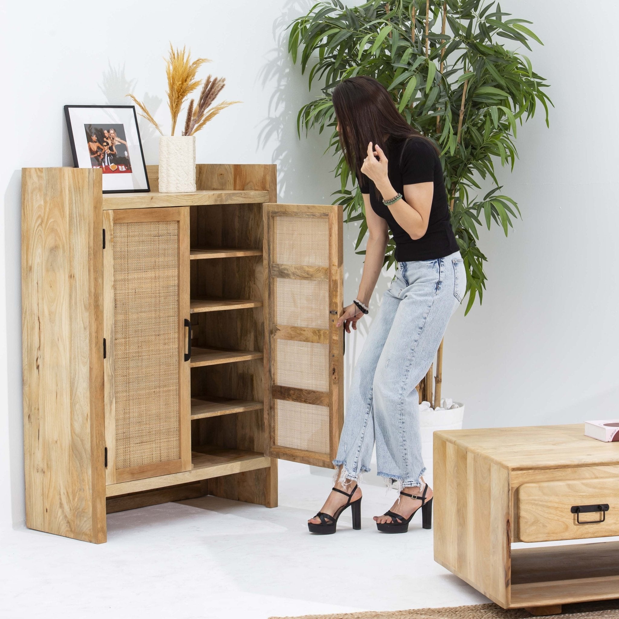 CANOVIA CANE MANGO WOOD SHOE ORGANIZER - Art and craft furniture