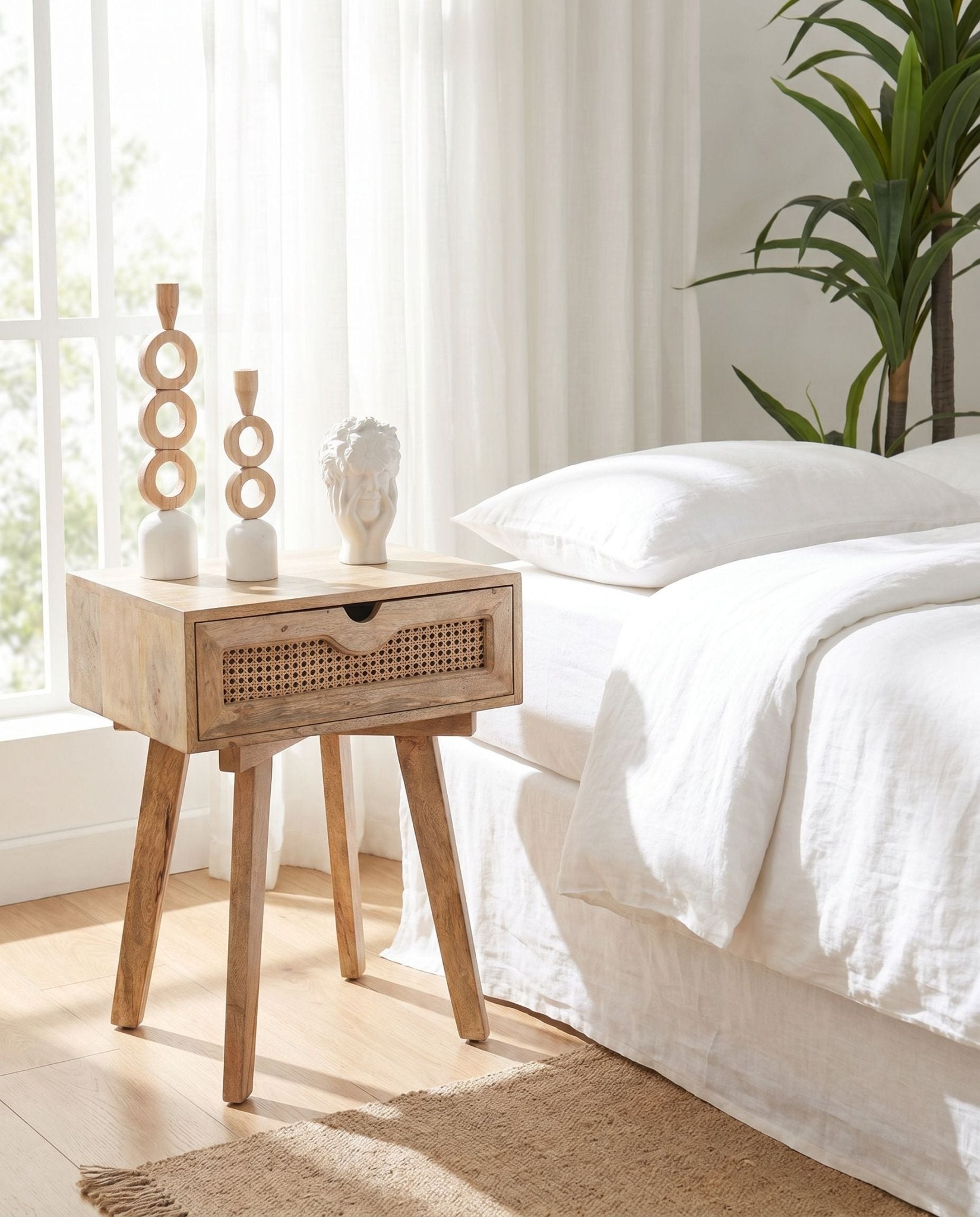 Canovia Cane One Drawer Nightstand Table - Art and craft furniture