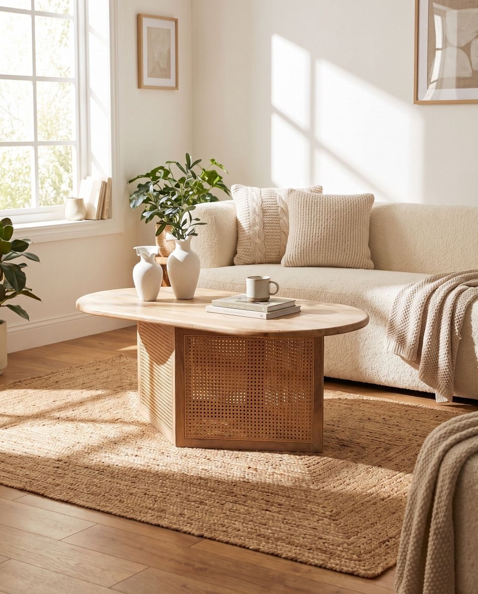 Canovia Cane Oval Coffee Table - Art and craft furniture