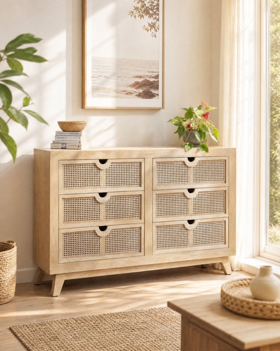 Canovia Cane Six Drawer Draw Chest - Art and craft furniture