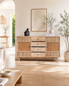 Canovia Cane Two Door Four Drawer Sideboard - Art and craft furniture