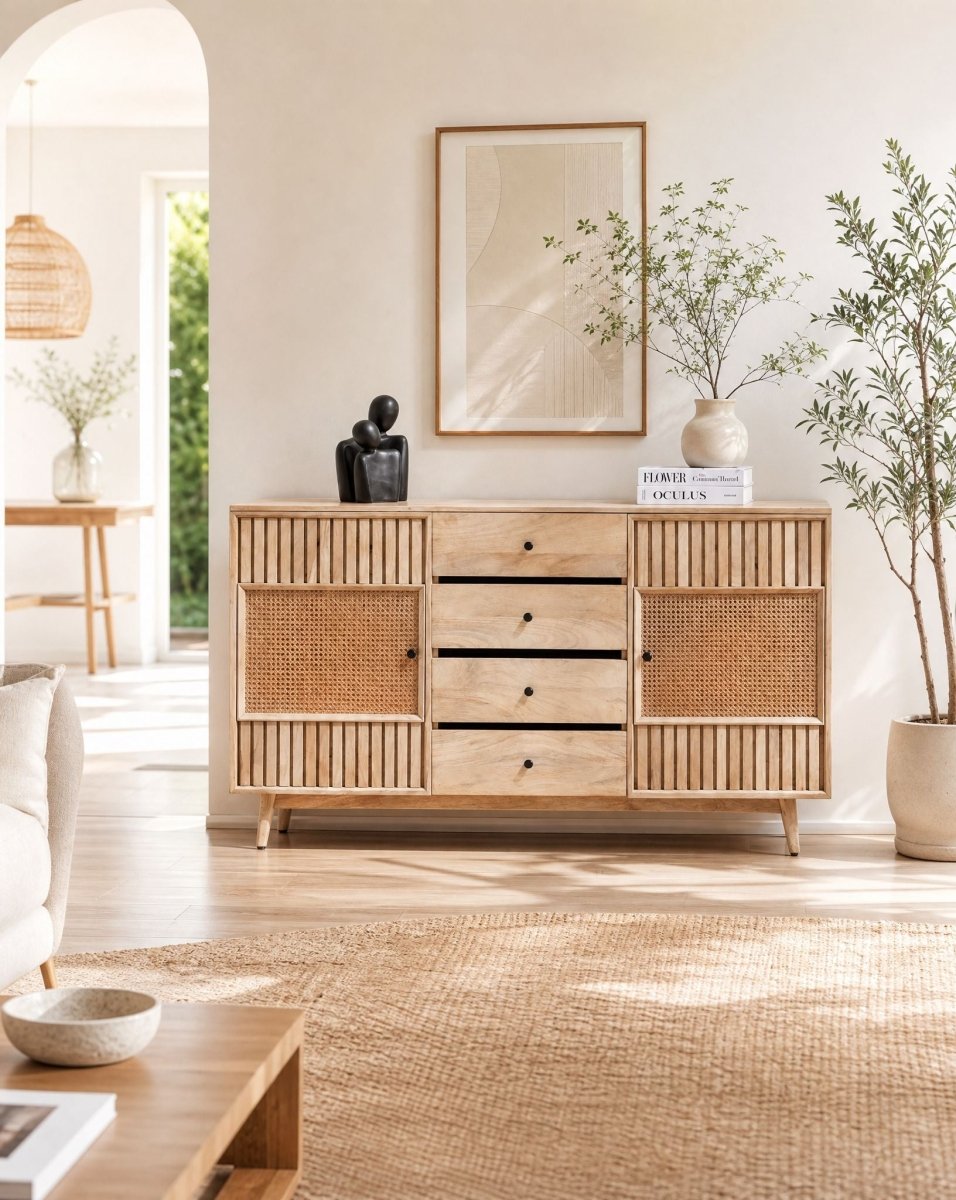 Canovia Cane Two Door Four Drawer Sideboard - Art and craft furniture