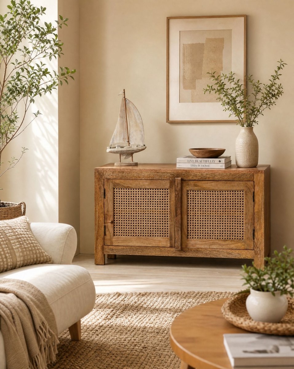 Canovia Cane Two Door Shoes Rack - Art and craft furniture