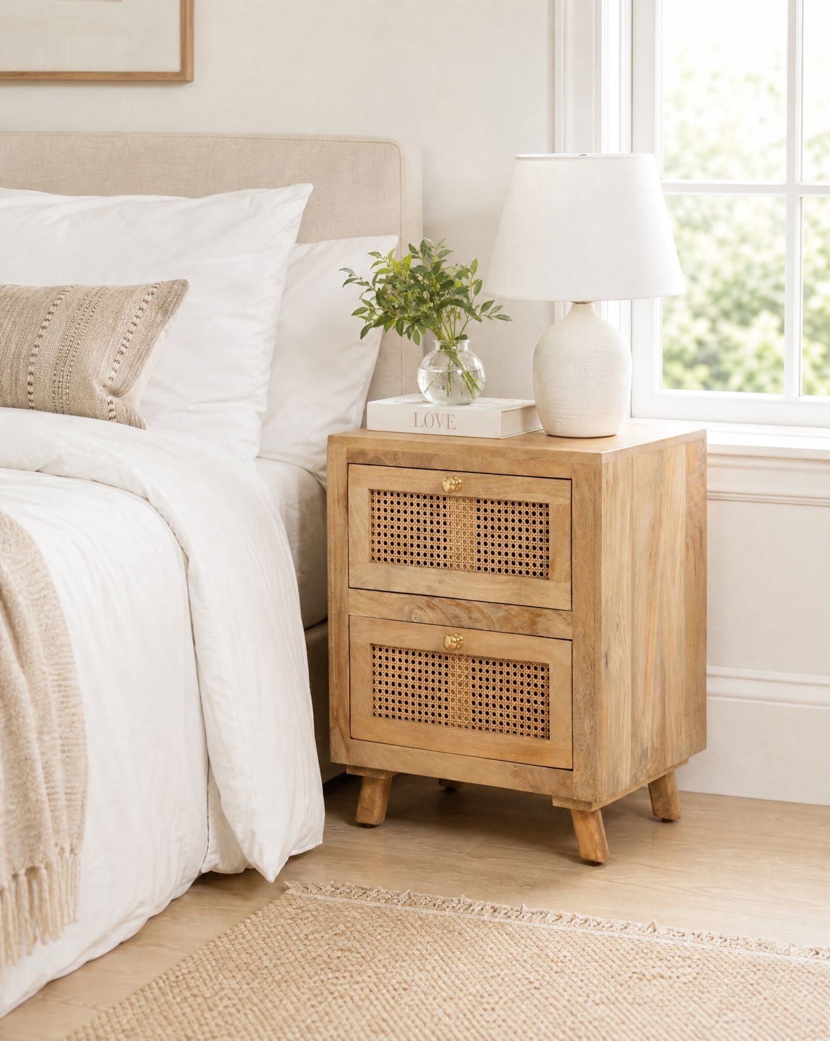 Canovia Cane Two Drawer Nightstand Table - Art and craft furniture