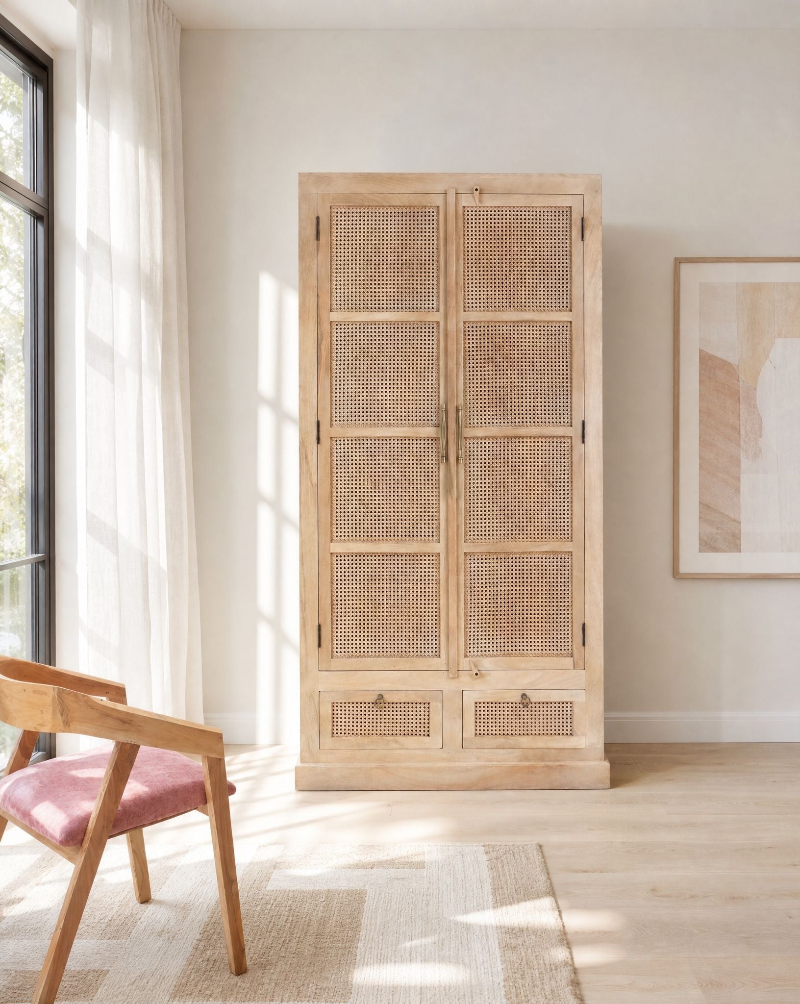 Canovia Rattan Mango wood Cabinet - Art and craft furniture