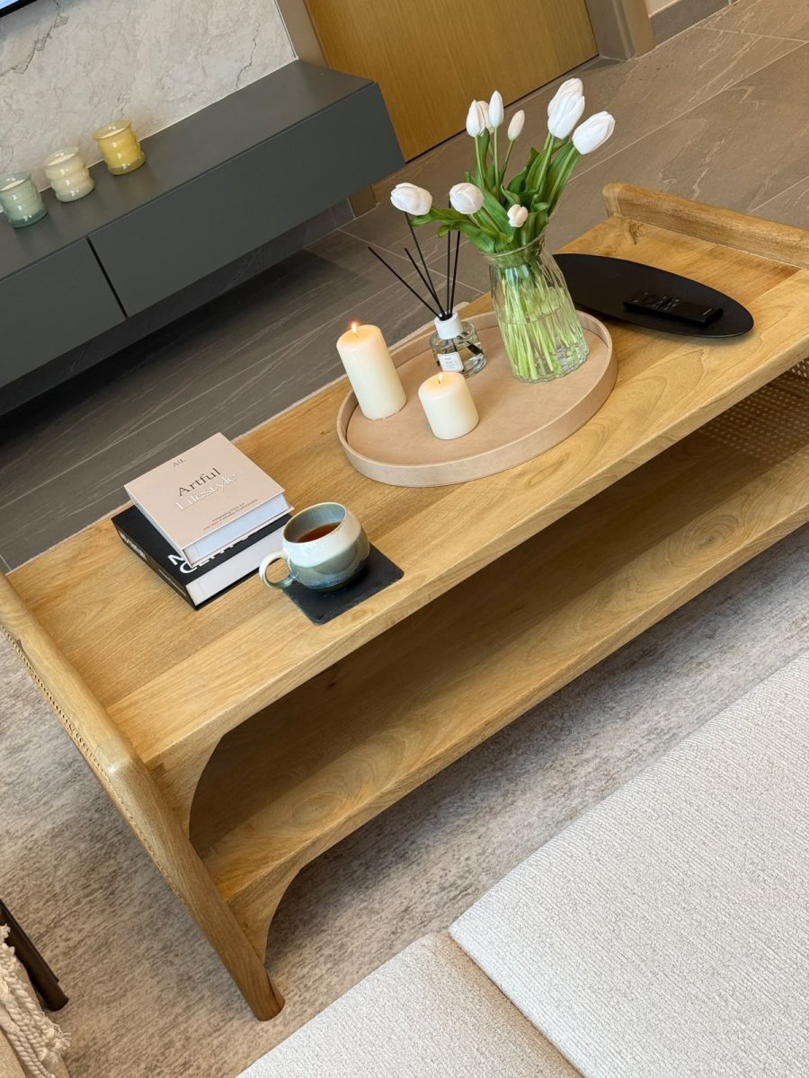 Canovia Rattan Wooden Coffee Table - Art and craft furniture