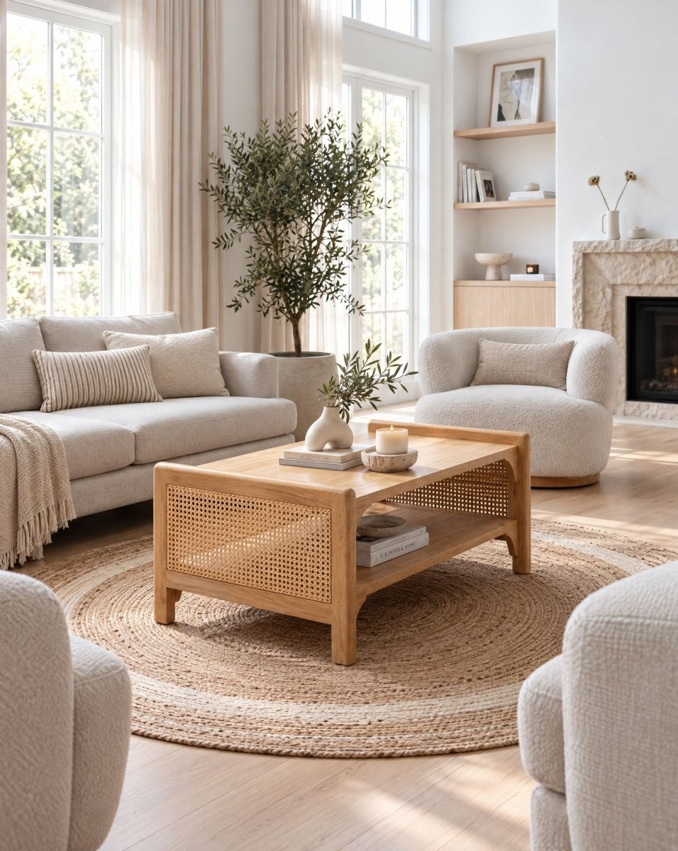 Canovia Rattan Wooden Coffee Table - Art and craft furniture