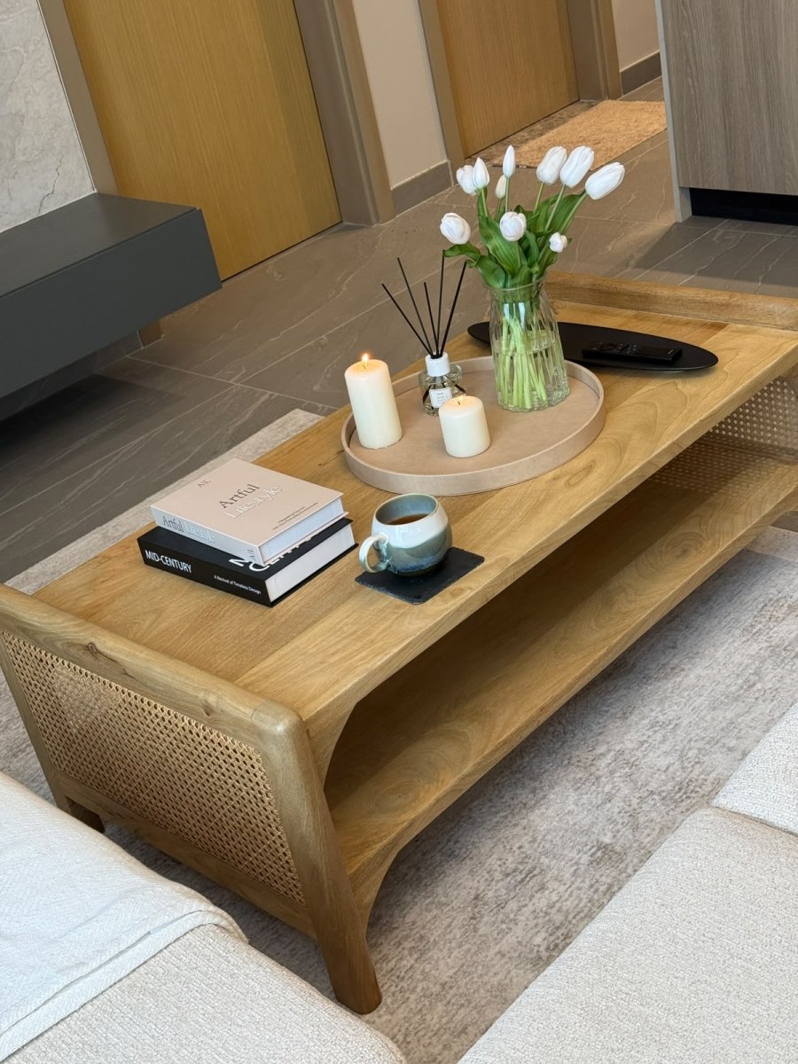 Canovia Rattan Wooden Coffee Table - Art and craft furniture
