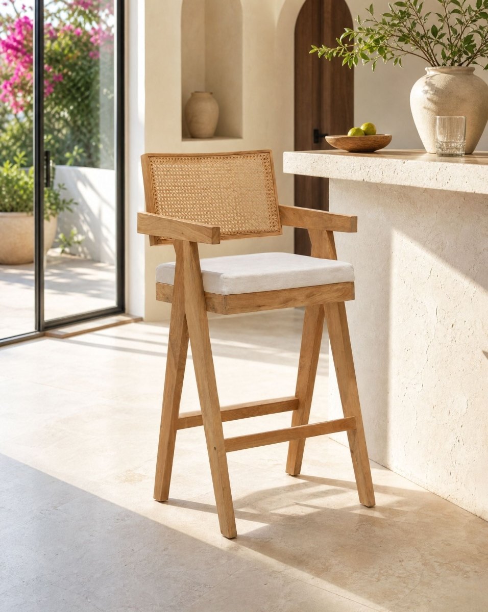 Canovia Wooden Cane High Bar Chair - Art and craft furniture