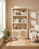 Canovia Wooden Rattan Two Door Bookshelf - Art and craft furniture