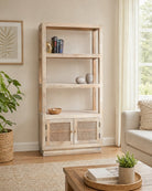Canovia Wooden Rattan Two Door Bookshelf - Art and craft furniture