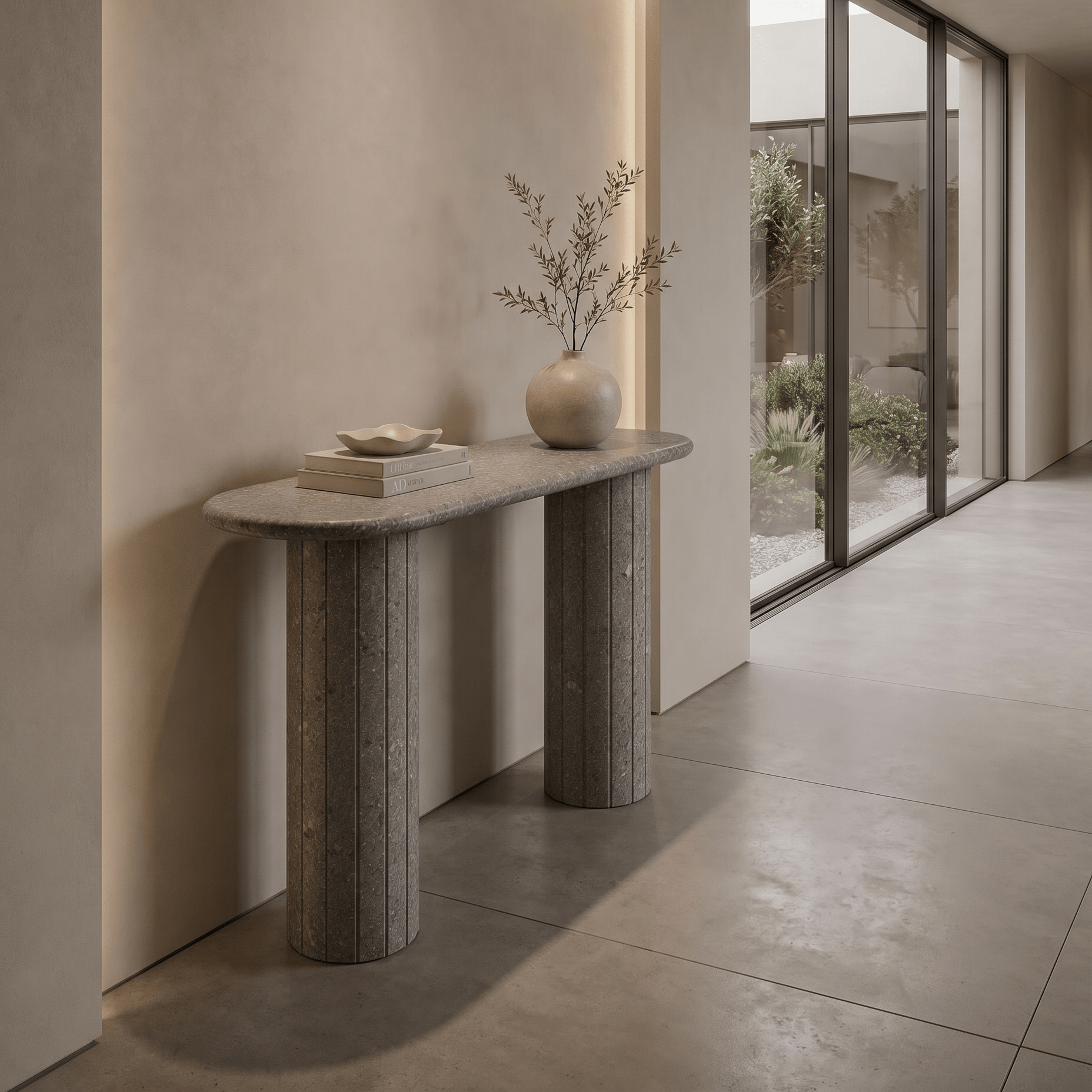 Carnico Grey Honed Marble Console Table - Art and craft furniture