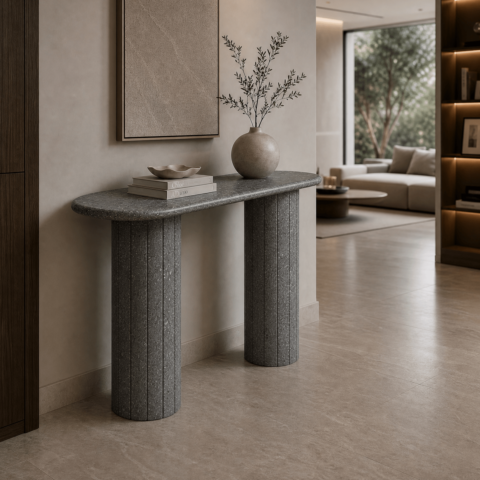 Carnico Grey Honed Marble Console Table - Art and craft furniture